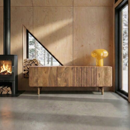 Meuble TV Bois de Manguier 3 Portes Ixia 160x45x54cm