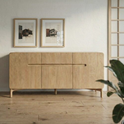 Buffet Bois de Manguier Clair 3 Portes Ixia 160cm