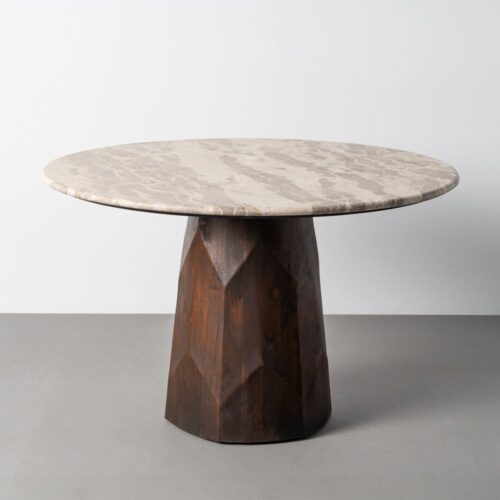 Table à Manger Ronde Bois de Manguier Plateau Marbre Ixia 120cm
