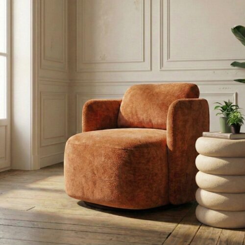 Fauteuil Pivotant Velours Terracotta Ixia
