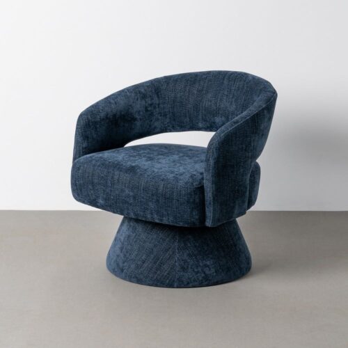 Fauteuil Pivotant Tissu Doux Bleu Pied Rond Ixia 71x68x72cm