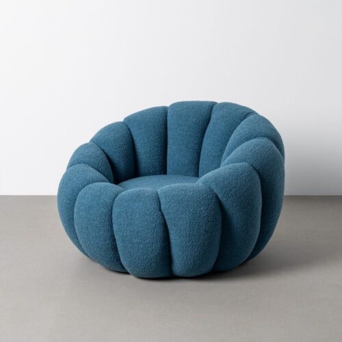 Fauteuil Rond Cocooning Tissu Bouclé Bleu Ixia 92x89x61cm