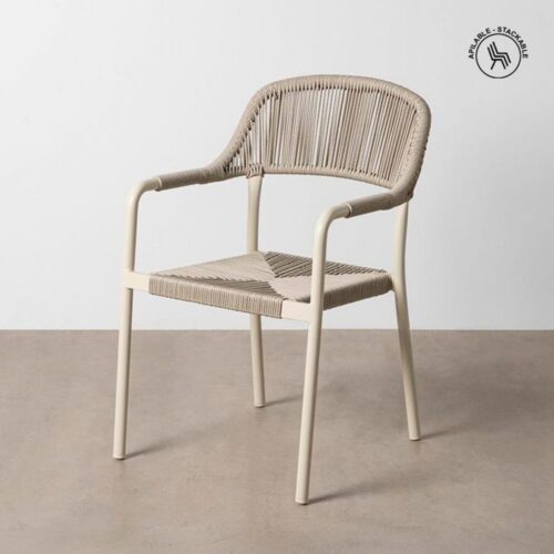 Lot 2 Chaises Jardin Empilables Aluminium Rotin Taupe Ixia 57x61x82cm