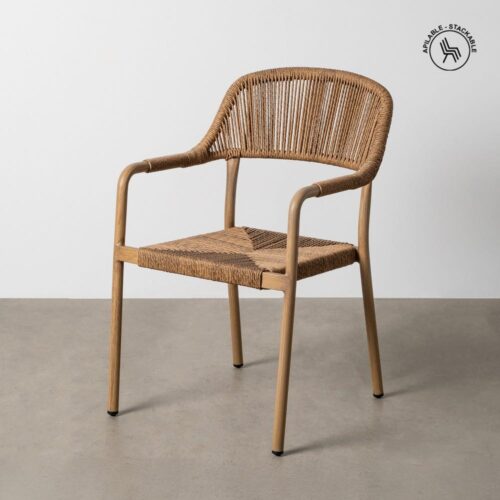 Lot 2 Chaises Jardin Empilables Aluminium Rotin Effet Bois Ixia 57x61x82cm