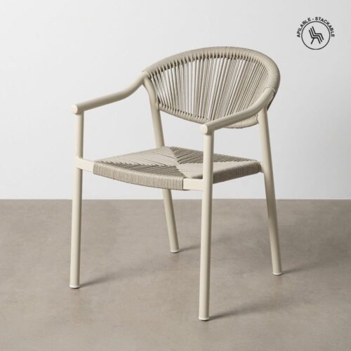 Lot 2 Fauteuils Jardin Empilables Aluminium Rotin Taupe Ixia 56.5x62.5x80.5cm