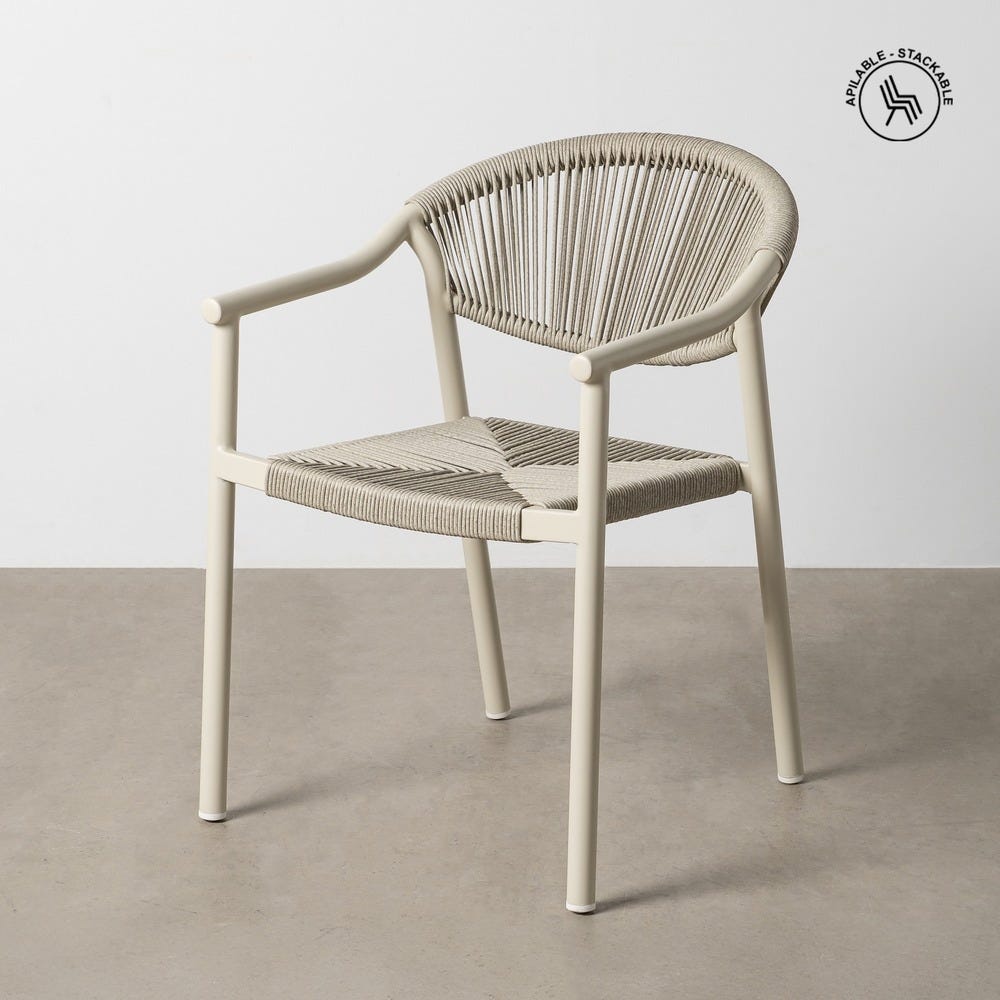 Lot 2 Fauteuils Jardin Empilables Aluminium Rotin Taupe Ixia 56.5x62.5x80.5cm