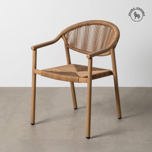 Lot 2 Fauteuils Jardin Empilables Aluminium Rotin Effet Bois Ixia 56.5x62.5x80.5cm