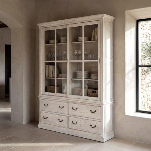 Vaisselier Bois de Pin Blanc 2 Portes 4 Tiroirs Ixia 180x240cm