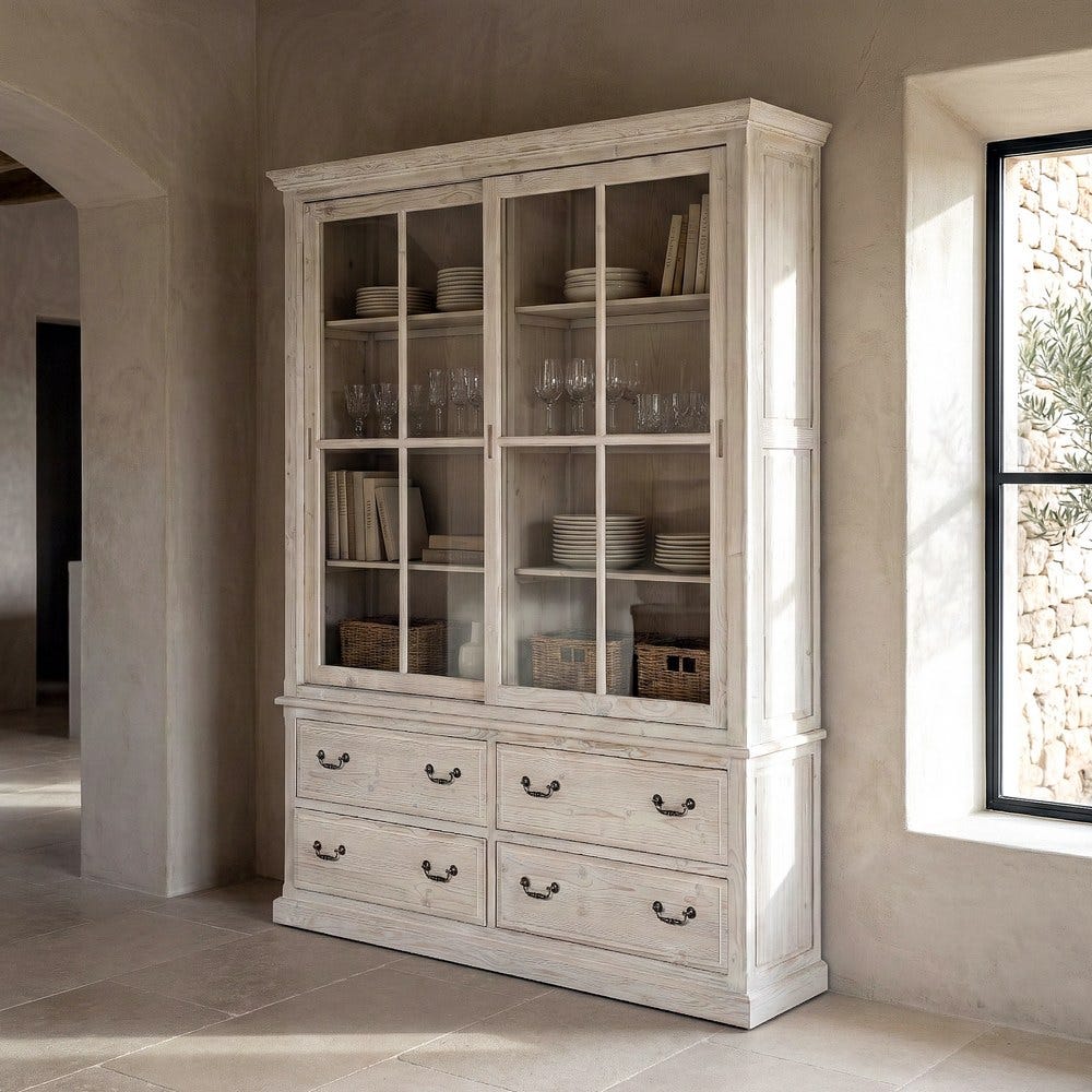 Vaisselier Bois de Pin Blanc 2 Portes 4 Tiroirs Ixia 180x240cm