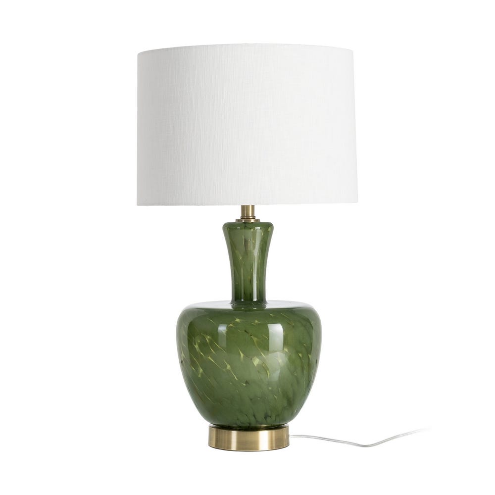 Lampe à Poser Verre Vert Abat-Jour Lin Blanc Ixia 39x39x69cm