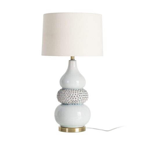 Lampe de Table Céramique Blanc Picots Abat-Jour Lin Ixia H76cm