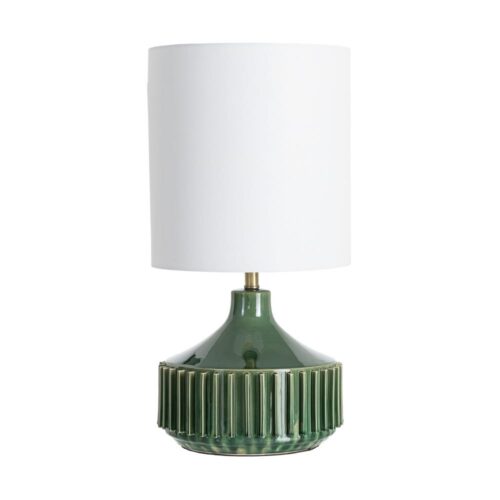 Lampe de Table Céramique Vert Blanc Abat-Jour Lin Ixia 35.5x35.5x68cm