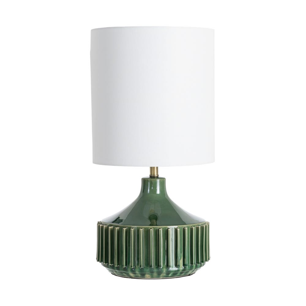Lampe de Table Céramique Vert Blanc Abat-Jour Lin Ixia 35.5x35.5x68cm
