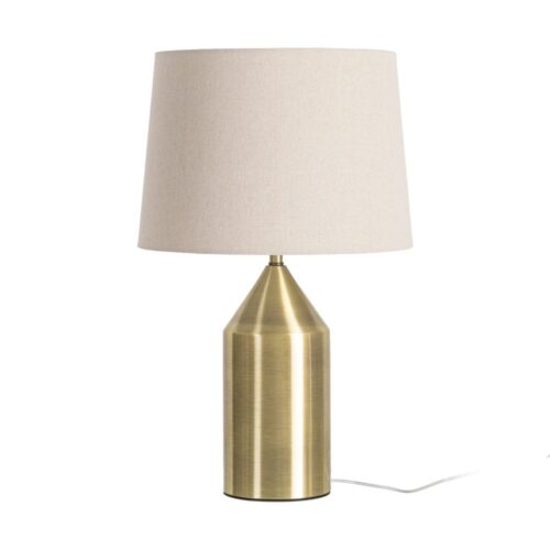 Lampe à Poser Lin Beige Pied Métal Or Ixia 38x38x60cm