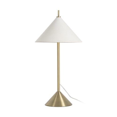 Lampe à Poser Pied Or Abat-Jour Cône Lin Blanc Ixia 39x39x108cm