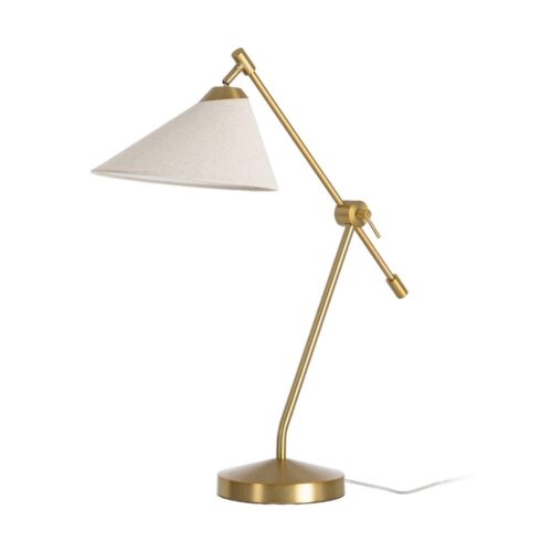 Lampe de Bureau Réglable Pied Or Abat-Jour Lin Crème Ixia 70x29x75cm