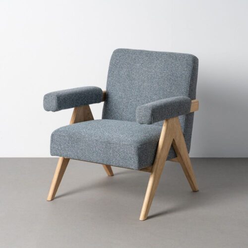 Fauteuil Tissu Bleu Pied Polywood Clair Ixia 74x76x85cm