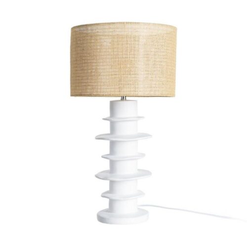 Lampe de Table Résine Blanche Abat-Jour Rotin Ixia 70.5cm