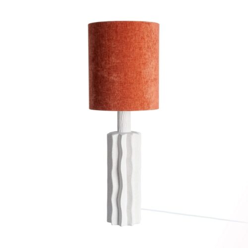 Lampe de Table Céramique Blanc Marbré Abat-Jour Lin Terracotta Ixia 100cm