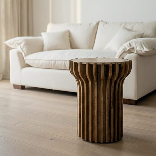 Table d'Appoint Bois Manguier Plateau Marbre Ixia 53x53x62cm