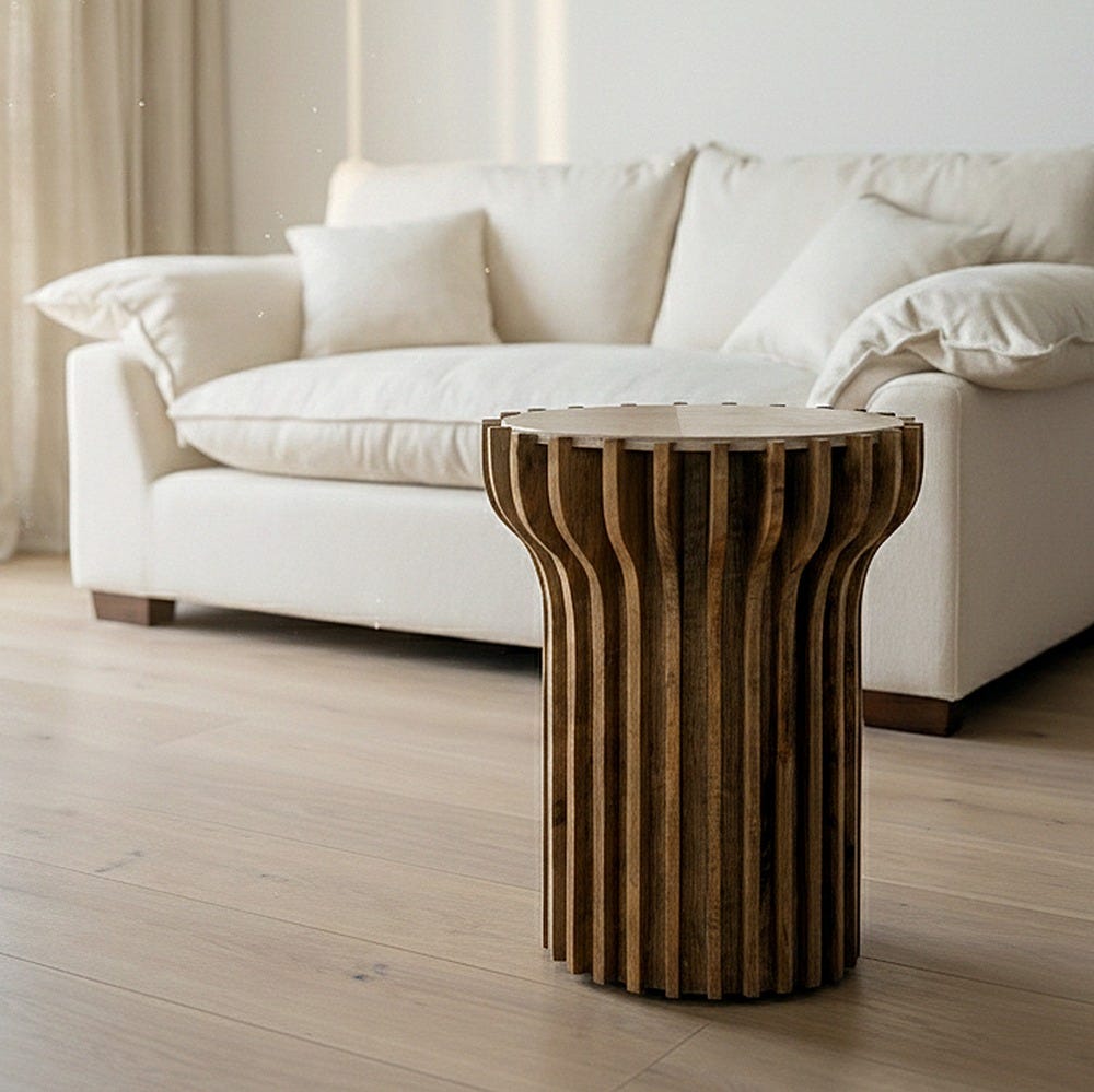 Table d'Appoint Bois Manguier Plateau Marbre Ixia 53x53x62cm