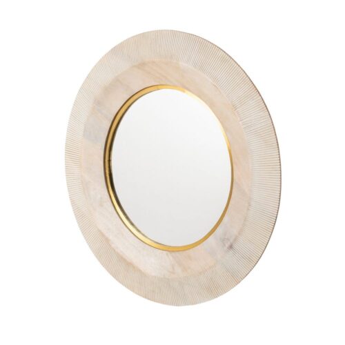 Miroir Décoratif Bois de Manguier Blanc Or Ixia 90x90cm