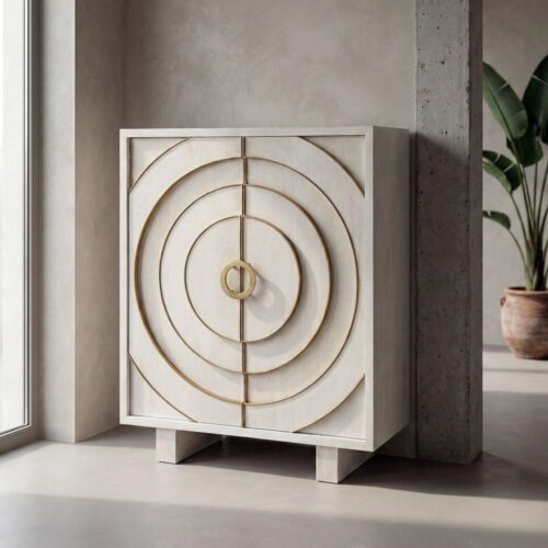 Armoire Bois de Manguier Blanc Or Ixia 91.5x40x113cm