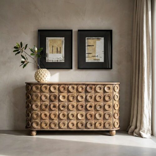 Buffet Art Déco Bois de Manguier 3 Portes Ixia 147cm