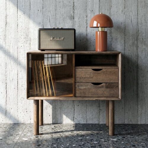 Meuble d'Appoint 2 Tiroirs Vitre Ixia 80x38x70cm