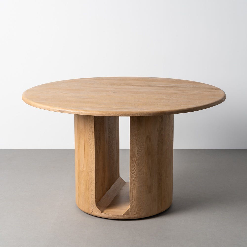 Table à Manger Ronde Bois de Manguier Naturel Pied Central Ixia 130cm