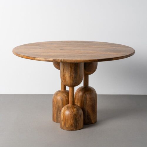 Table à Manger Ronde Bois de Manguier 3 Pieds Forme Sablier Ixia 120cm