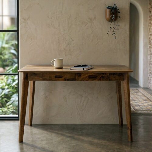 Bureau Bois de Manguier Miel 2 Tiroirs Ixia 130x65x76cm