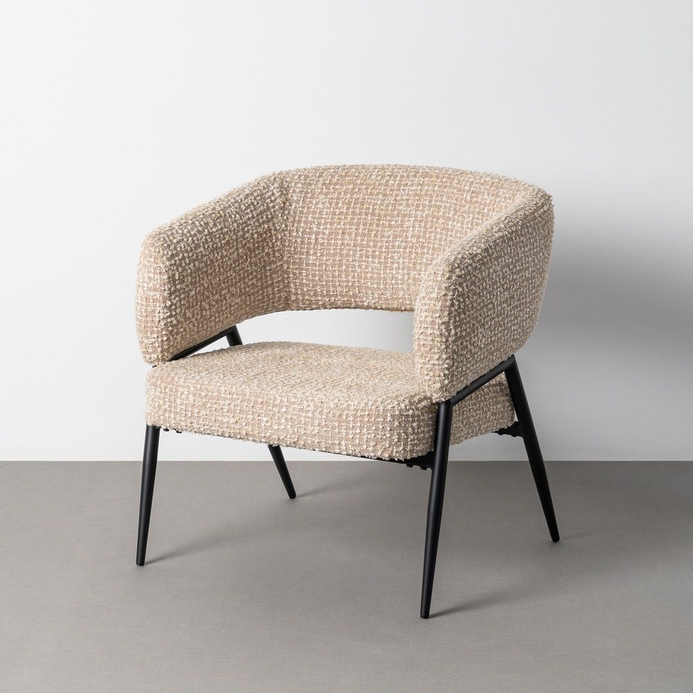 Lot 2 Fauteuils Salon Tissu Beige Pied Métal Noir Ixia 71x70x75cm