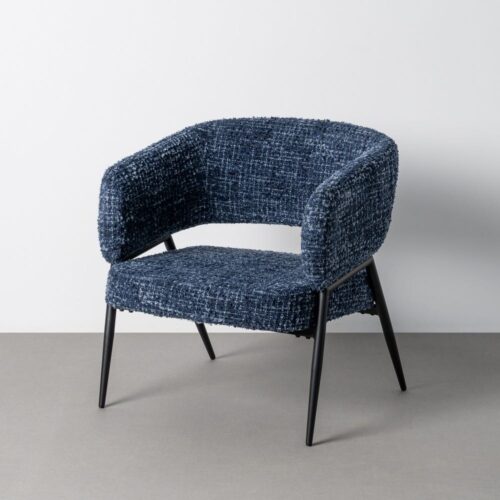 Lot 2 Fauteuils Salon Tissu Bleu Pied Métal Noir Ixia 71x70x75cm
