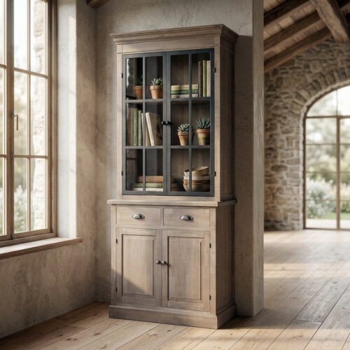 Vaisselier Bois de Pin Fer Noir Ixia 87x198cm