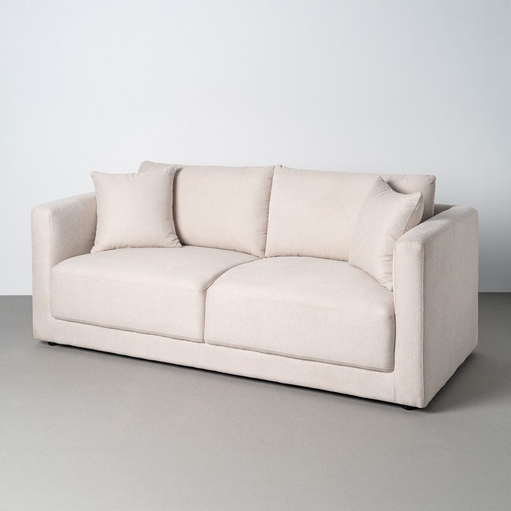 Canapé 3 Places Tissu Crème 100% Polyester Ixia 210x96x86cm