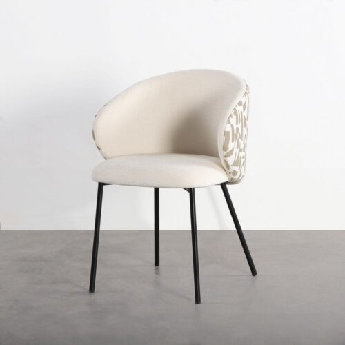 Lot 2 Chaises Tissu Motif Beige Blanc Métal Ixia