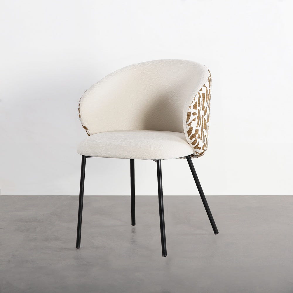 Lot 2 Chaises Tissu Motif Ocre Blanc Métal Ixia