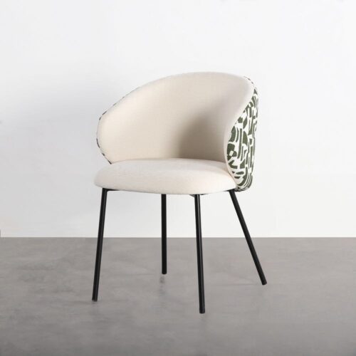 Lot 2 Chaises Tissu Motif Kaki Blanc Métal Ixia