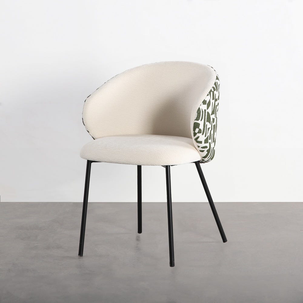 Lot 2 Chaises Tissu Motif Kaki Blanc Métal Ixia