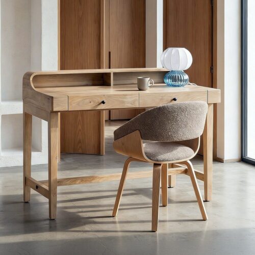 Secrétaire Moderne Bois de Manguier 2 Tiroirs Ixia 122x62x88cm