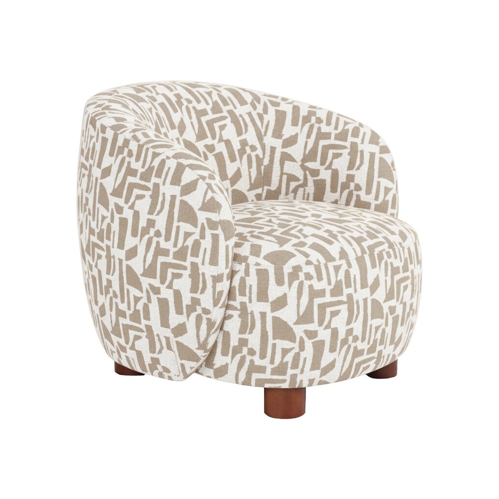 Fauteuil Tissu Imprimé Crème Beige Ixia 80x82x62cm