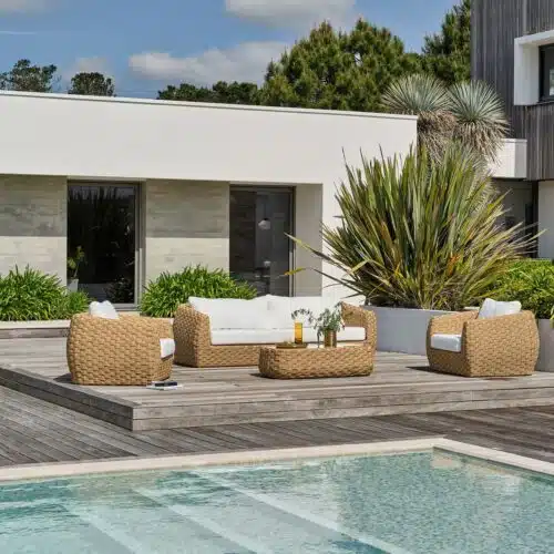 Salon de jardin résine tressée Salon de jardin Candinia 5 places — résine tressée naturelle - 6