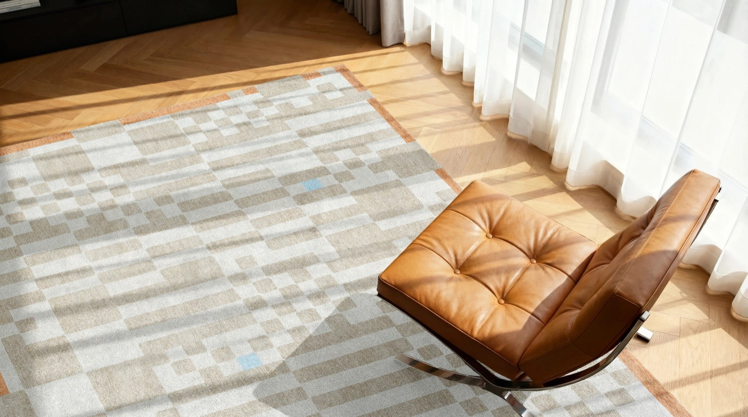 Tapis Damier Géométrique Miel Or — Louis De Poortere Craft Chess 9338 Tapis Damier Géométrique Gris