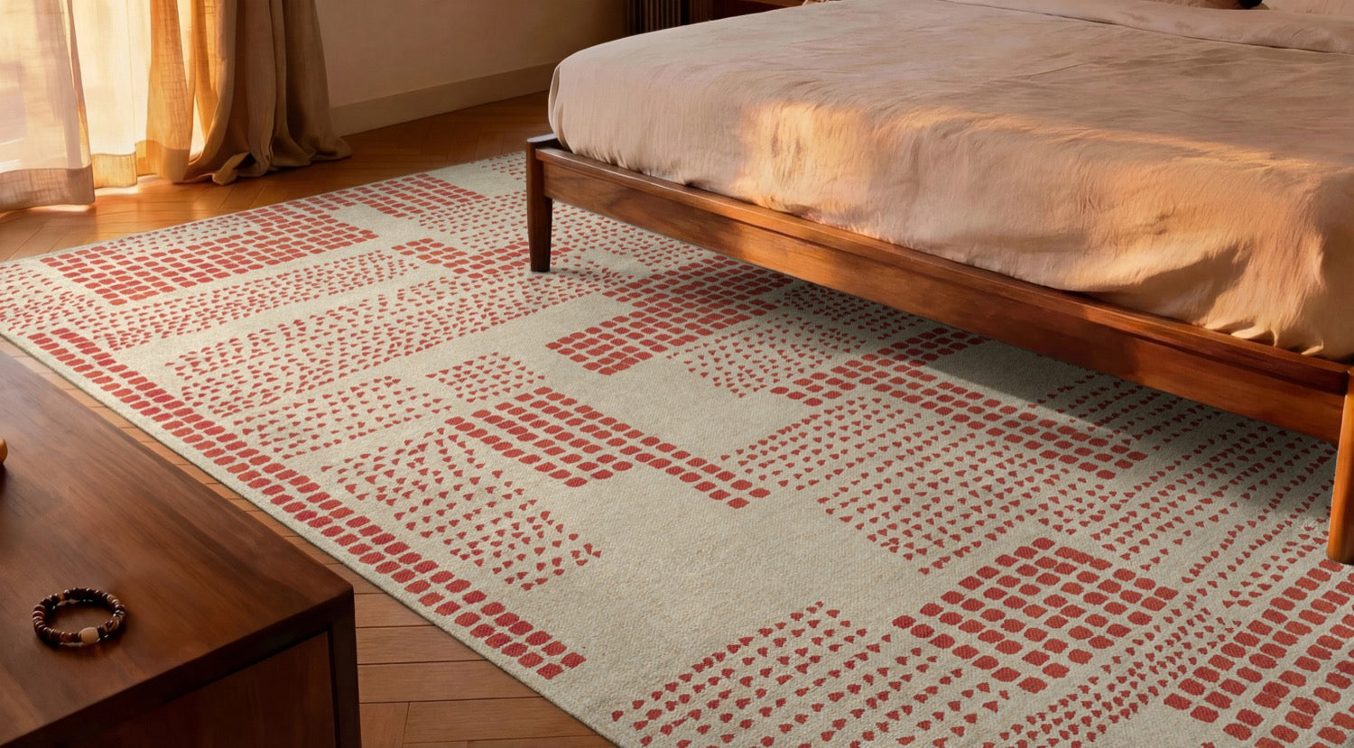 Tapis Zen Graphique Rouge Grenadine — Louis De Poortere Craft Zen Garden 2078 Tapis Zen Graphique Grenadine