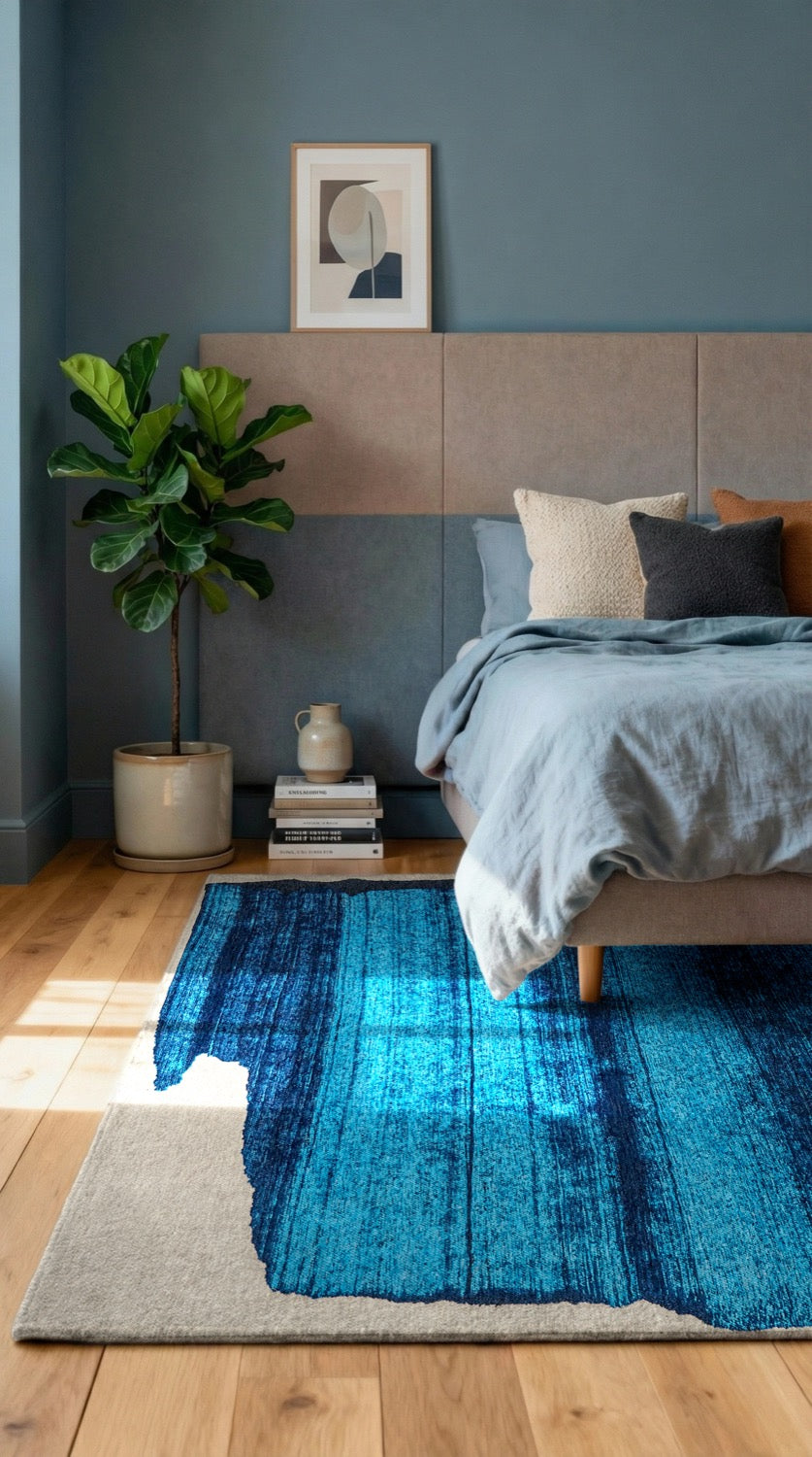 Tapis Graphique Contemporain Mastic — Louis De Poortere Craft Brush 2081 Tapis Graphique Contemporain Bleu Vif