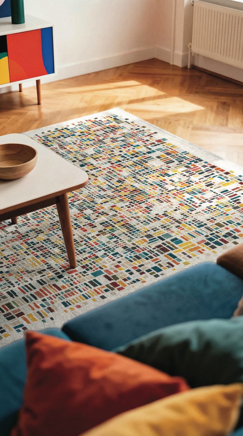 Tapis Cubiste Géométrique Bleu Minuit — Louis De Poortere Gallery Cubik 2096 Tapis Cubiste Géométrique Multicolore