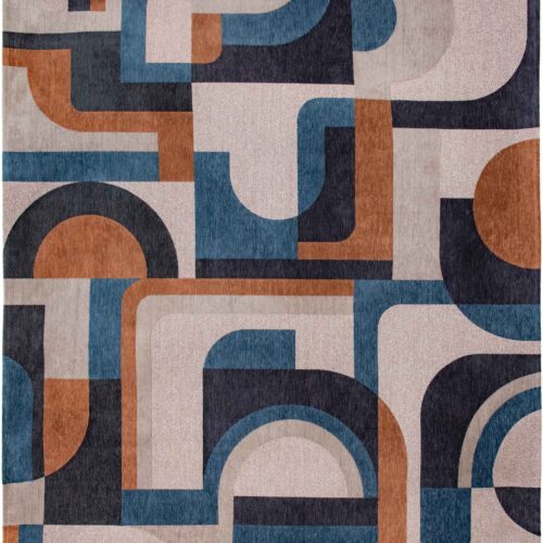 Tapis Géométrique Modulaire Camel Bleu — Louis De Poortere Nuance Module 9196
