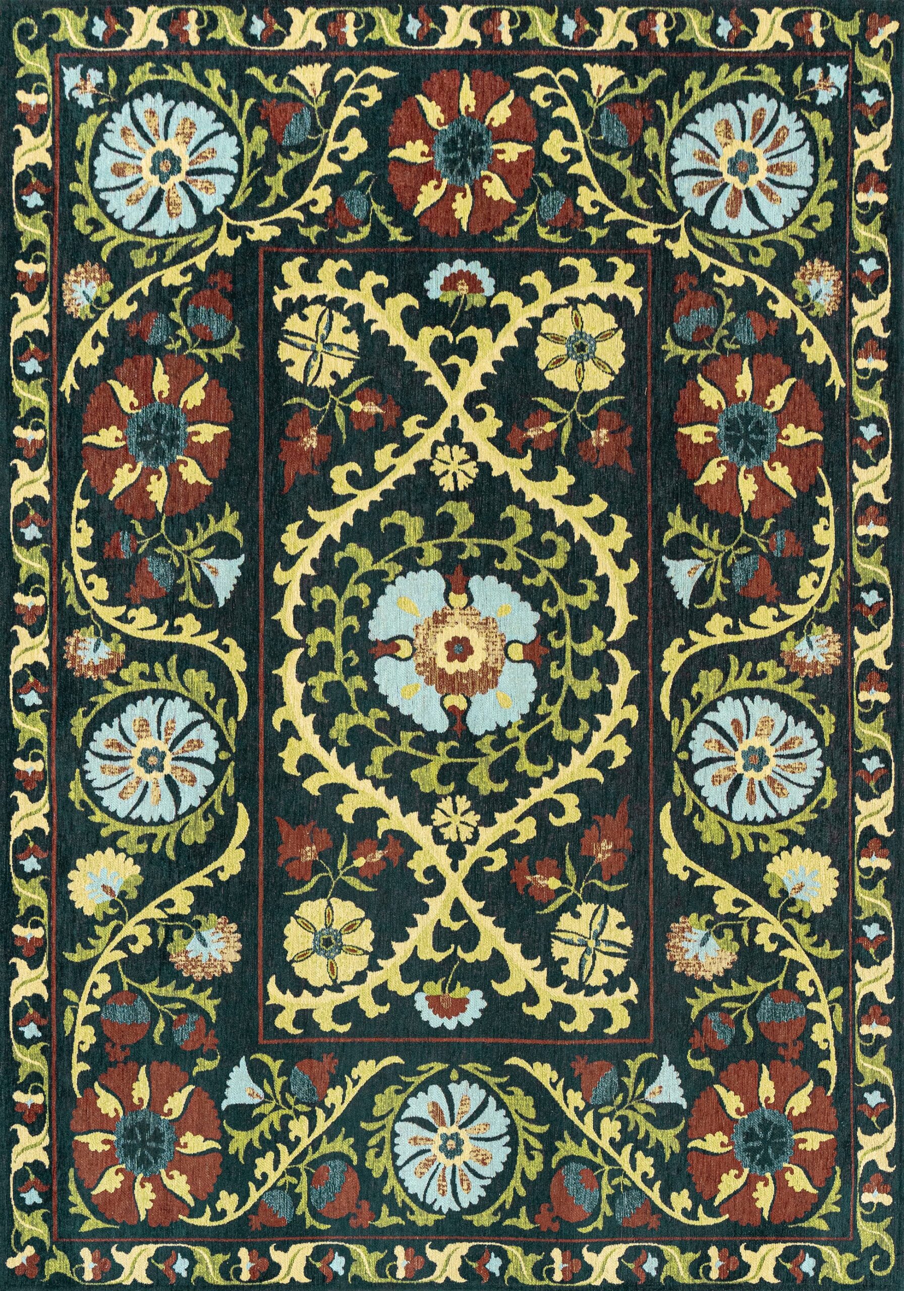 Tapis Oriental Floral Multicolore — Louis De Poortere Antiquarian Suzani 9728 Tapis Oriental Floral Bleu