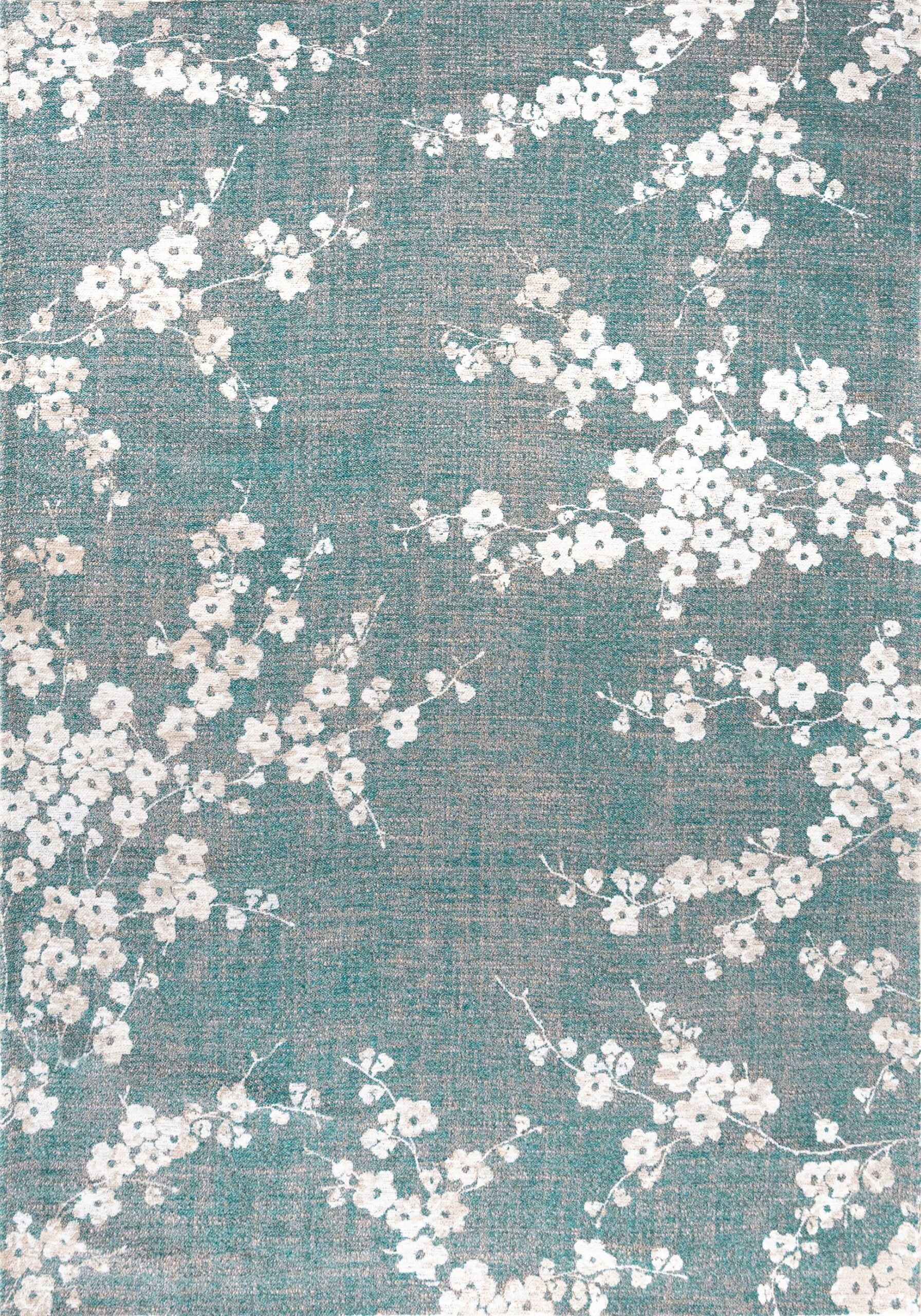 Tapis Floral Japonais Bleu Lac — Louis De Poortere Sakura 9850